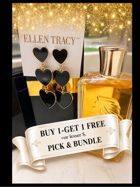 Ellen Tracy Triple Black Heart Drop Earrings NWOT